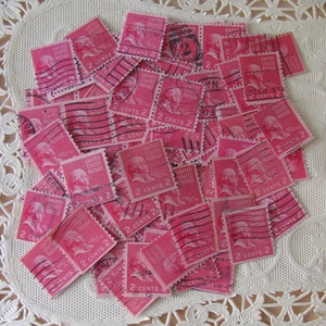 Number Two 50 Vintage US Postage Stamps 1938 2cent President John Quincy Adams Rose Pink Carmine Prexies Scrapbooking Embellishment Prexy image 3