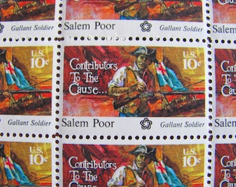 Soldier Boy Full Sheet of 50 Vintage UNused US Postage Stamps 10-c 1975 American Bicentennial Salem Poor Colonial Save the Date Wedding MA