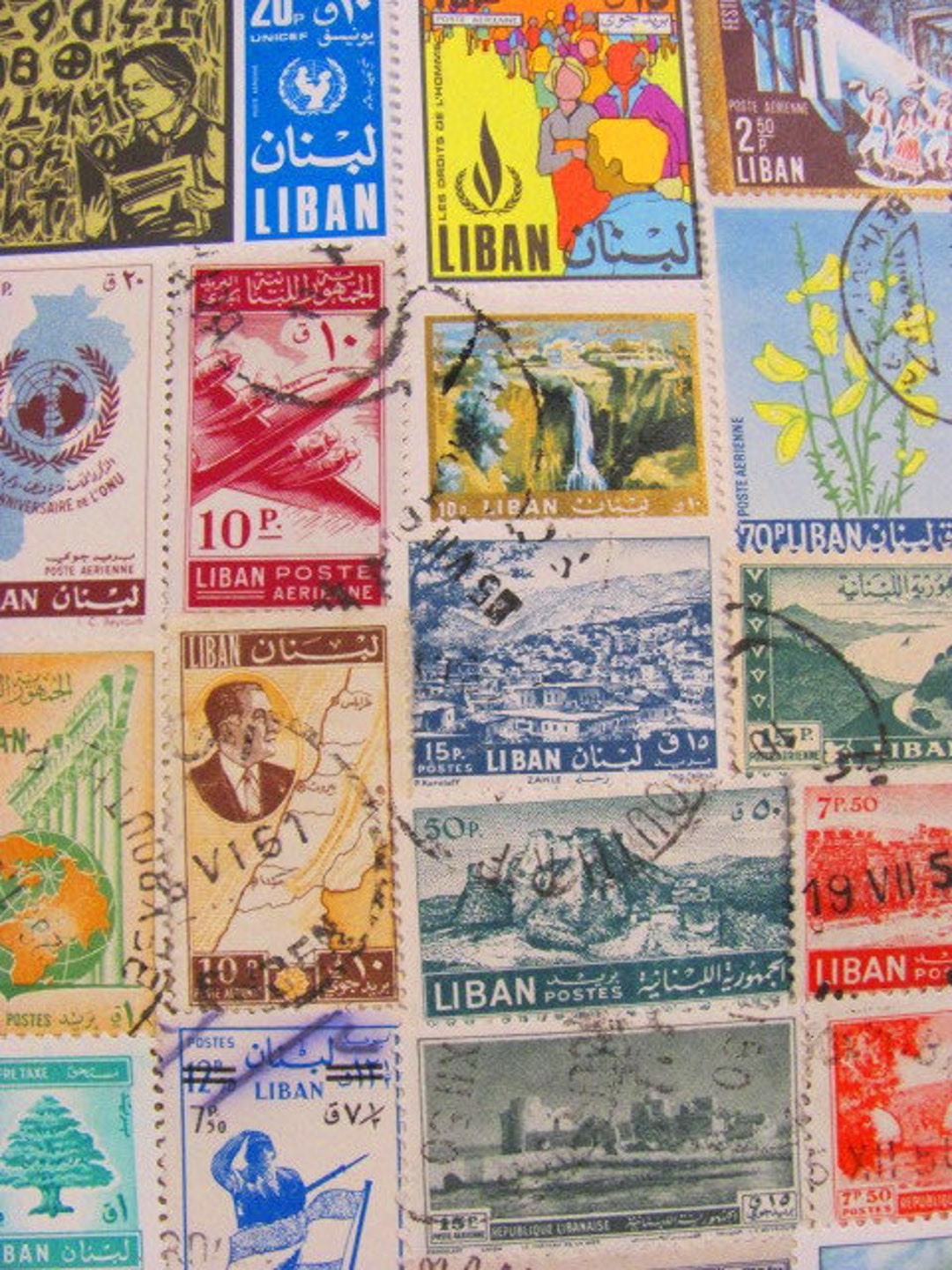 50 Premium Vintage Lebanese Postage Stamps Liban Republic of Lebanon