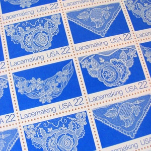 Lacemaking UNused Vintage US Postage Stamps Full Sheet of 40 22cent 1980s Blue White Save the Date Wedding Invitations Floral Lace Postage image 2