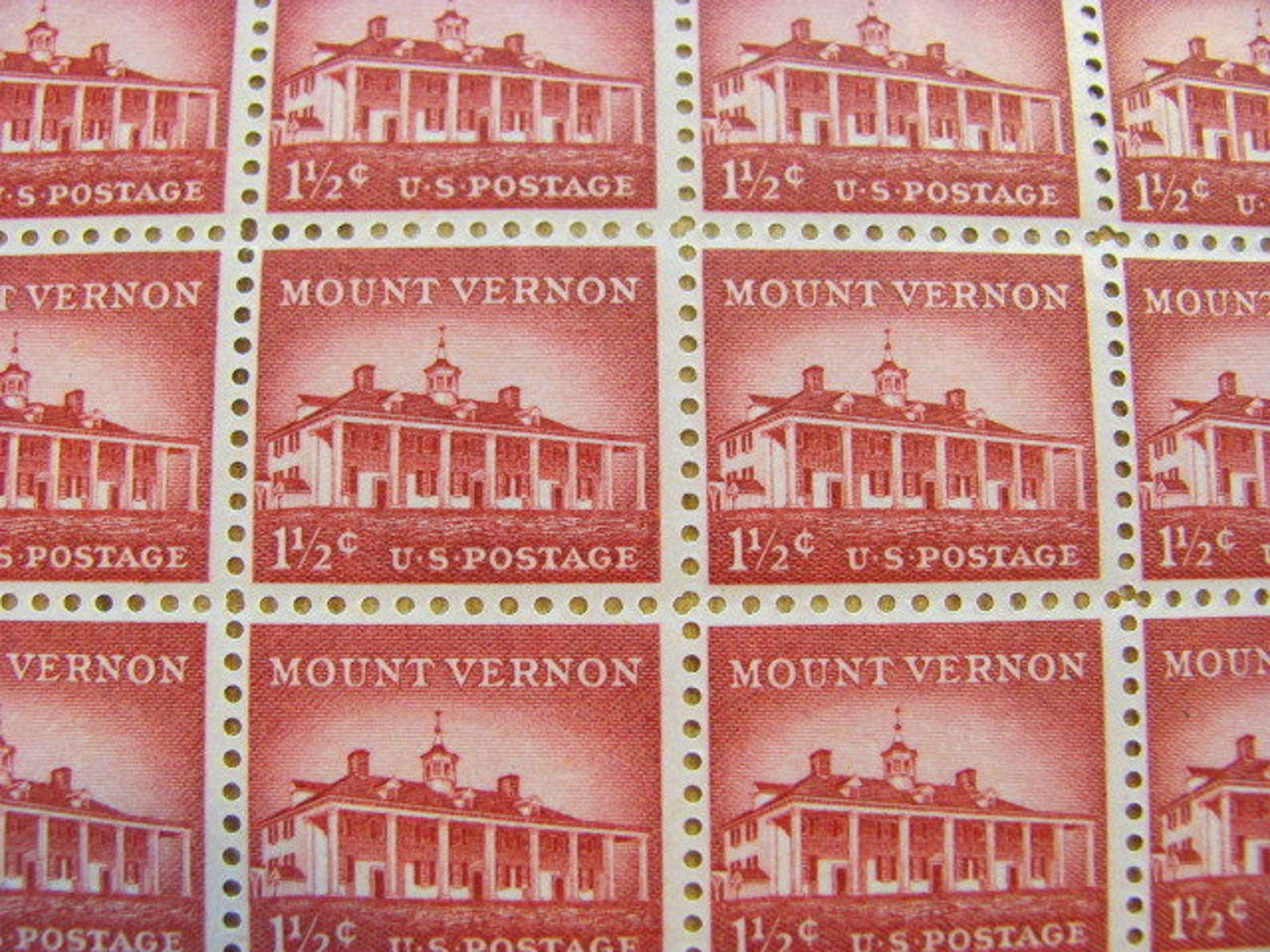 Mount Vernon Full Sheet 100 Unused Postage Stamps 1956 1 1/2c Etsy