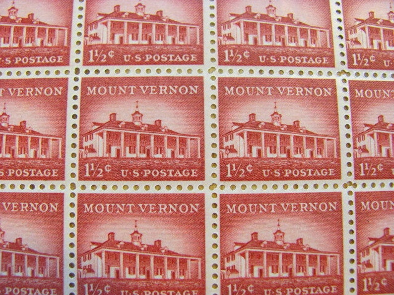Mount Vernon Full Sheet 100 Unused Postage Stamps 1956 1 1/2c Etsy