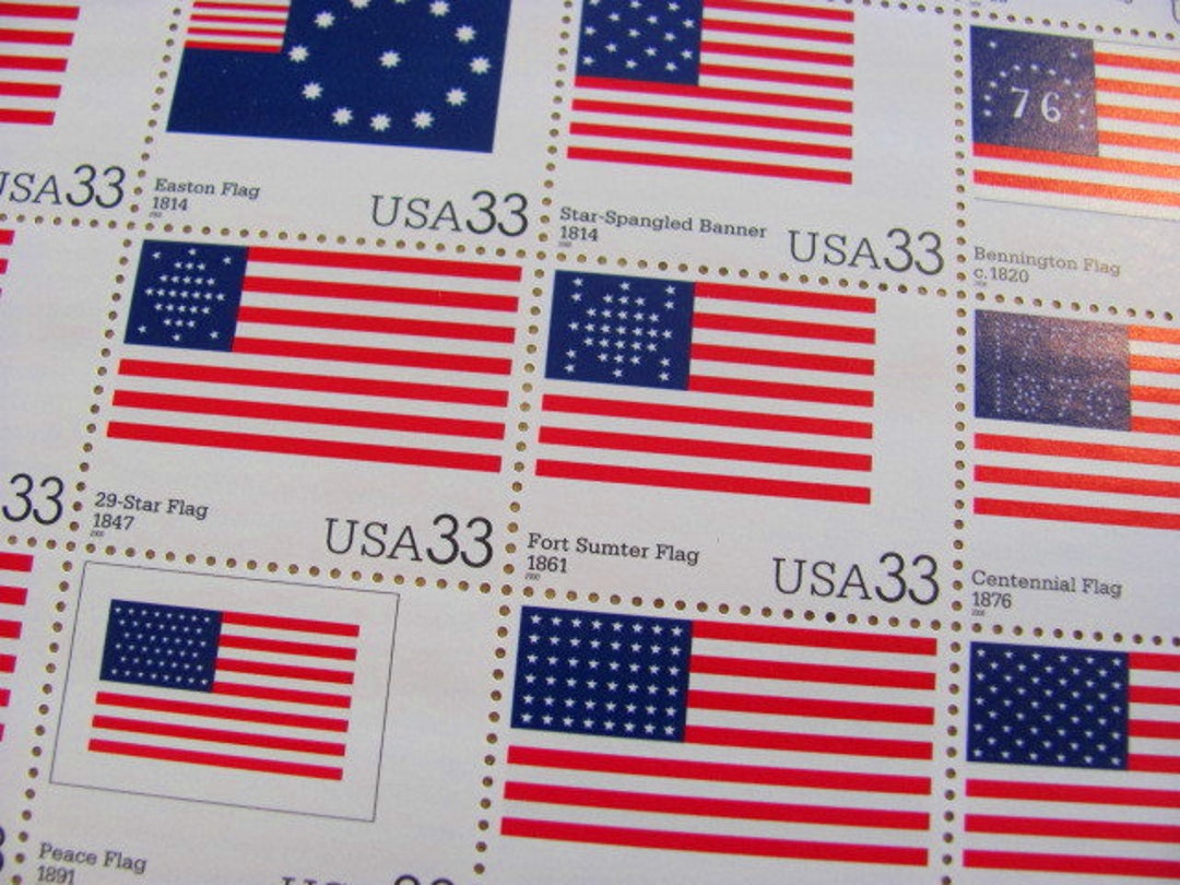 Hoja completa de 20 sellos postales antiguos de EE. UU. sin usar de la  bandera estadounidense de 33 centavos con estrellas y rayas, sello  patriótico para guardar la fecha y boda. - Etsy México, image size:1080x810