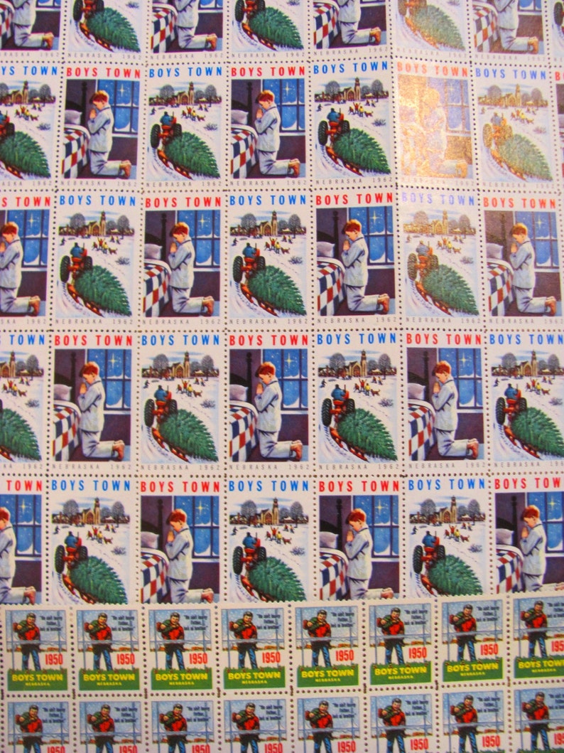 Boys Town 132 Vintage Christmas Seals Mega Mix Holiday Stamps Father Flannagan's Boys Home 1950s 60s Nebraska Midcentury Rockabilly Ephemera image 2