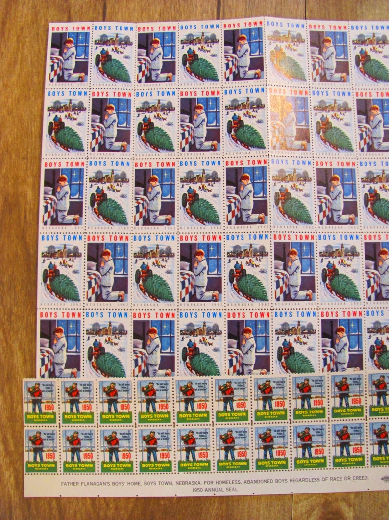 Boys Town 132 Vintage Christmas Seals Mega Mix Holiday Stamps Father Flannagan's Boys Home 1950s 60s Nebraska Midcentury Rockabilly Ephemera image 4