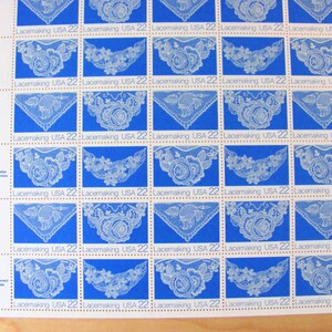 Lacemaking UNused Vintage US Postage Stamps Full Sheet of 40 22cent 1980s Blue White Save the Date Wedding Invitations Floral Lace Postage image 4