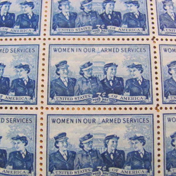 Real Women Full Sheet of 50 Vintage UNused US Postage Stamps Women in our Armed Services 3-c Wedding Postage Lesbian Feminist Suffragist