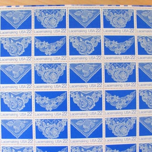 Lacemaking UNused Vintage US Postage Stamps Full Sheet of 40 22cent 1980s Blue White Save the Date Wedding Invitations Floral Lace Postage image 3