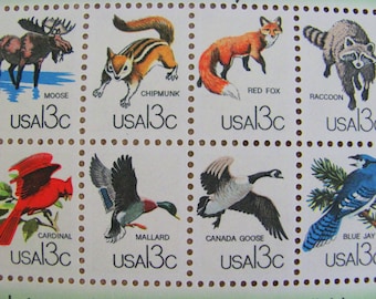 CAPEX 48 UNused Vintage US Postage Stamps 13c Wildlife from Canadian-United States Border Moose Red Fox Goose Save the Date Wedding Postage