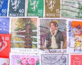 My Way or Norway 50 Vintage Norwegian Postage Stamps Scandinavian Kongeriket Norge Noreg Oslo Nordic Viking Telemark Worldwide Philately