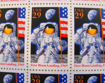 Space Exploration Full Sheet of 12 Vintage UNused US Postage Stamps 29c 25th Anniversary Moon Landing Astronomy Neil Armstrong Nasa Scifi