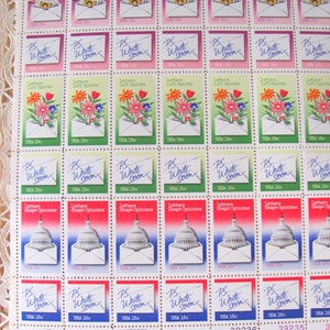 UNused Vintage US Postage Stamps Full Sheet of 60 15cent 1980s National Letter Writing Week Postage Stamps Valentine's Save the Date Wedding image 2