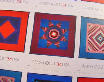 Amish Quilts 20 Self Adhesive UNused US Postage Stamps 34c American Treasures Quilting Sewing Fiber Arts Sew Save the Date Wedding Postage