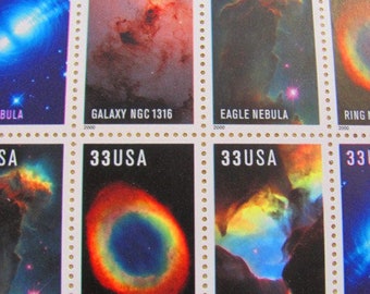 Hubble Space Telescope Full Sheet of 20 Vintage UNused US Postage Stamps 33-cents Astronomy Nebula Galaxy Edwin Powell Hubble Save the Date