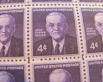 John Foster Dulles Full Sheet 70 Vintage UNused US Postage Stamps 4-c USPS Secretary of State Washington DC Save the Date Wedding Postage