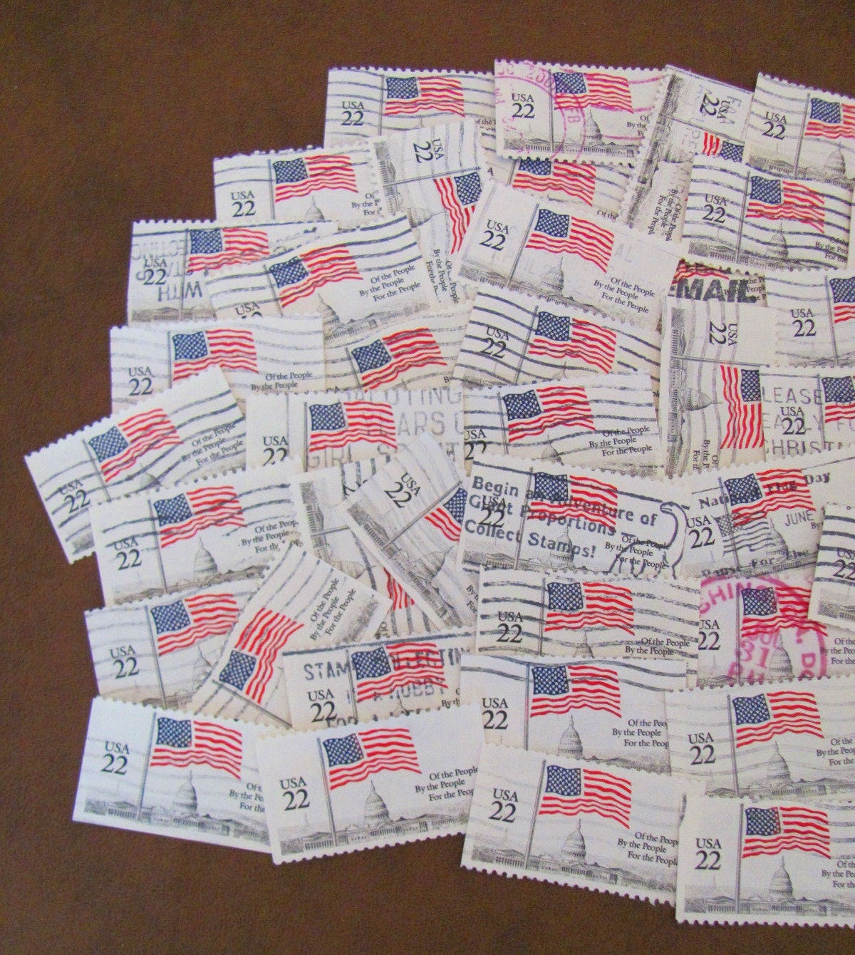 Flags of Our Fathers 50 Vintage US Postage Stamps Red White and Blue  American Flags Stars and Stripes 22-cent Flag Over Capitol Philately 