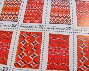 Navajo Art Full Sheet of 50 UNused Vintage US Postage Stamps 22c Native American Folk Art Quilt Rug Western Save the Date Wedding Postage