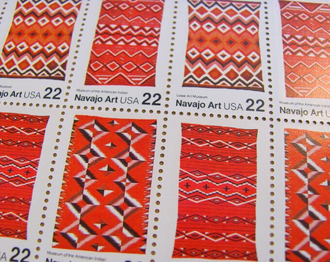 Native File Stamp Navajo Art Full Sheet of 50 Unused Vintage US Postage Stamps 22c Native ...