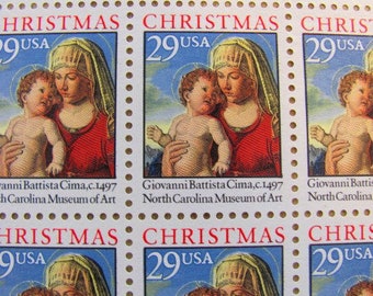 Giovanni Battista Cima Full Sheet of 50 UNused Vintage US Postage Stamps 29-c Christmas Madonna Child Virgin Mary Baby Jesus Catholic God