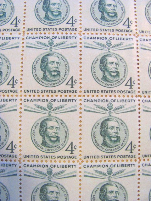 Lajos Kossuth Full Sheet of 70 Vintage UNused US Postage Stamps 4-c Champion of Liberty Hungarian Freedom Fighter Hungary Green Philately