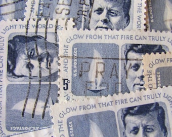 JFK 30 Vintage Kennedy Memorial US Postage Stamps 1960s President John Fitzgerald Kennedy Scott 1264 Blue Stamps Boston Politics Philately