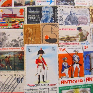May include: A collection of vintage postage stamps featuring a variety of subjects, including portraits, historical events, and wildlife. The stamps are from different countries and time periods, and they are in various colours and designs.