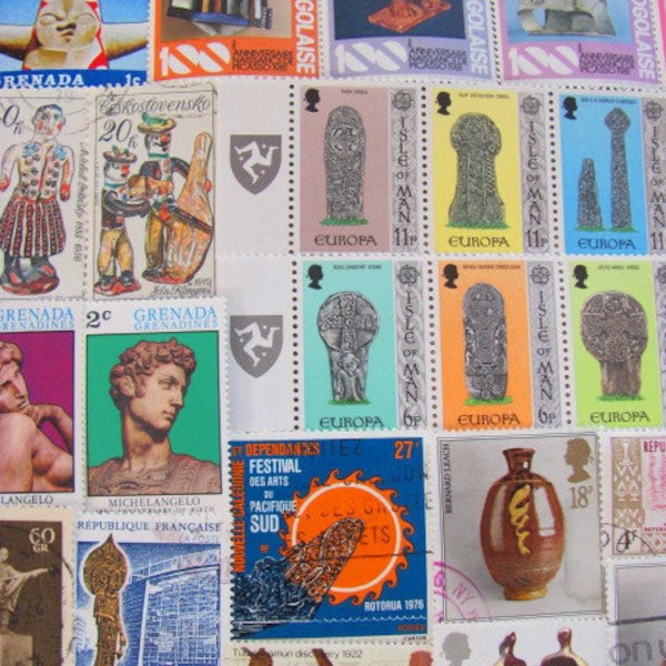 Strike A Pose 50 Statues Premium Vintage Postage Stamps Fine Art Sculptures Pottery Michelangelo Bust Body Scrapbooking Worldwide Philately