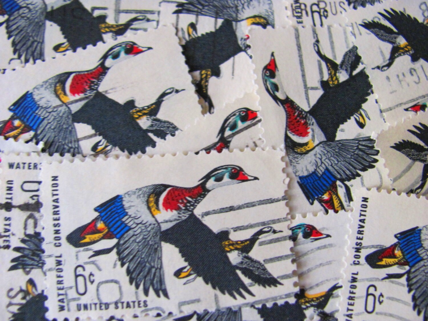 Duck Dynasty 30 Vintage US Postage Stamps Wood Duck Waterfowl Conservation Ornithology Bird Twitter Tweet Mississippi MS Scrapbook Philately