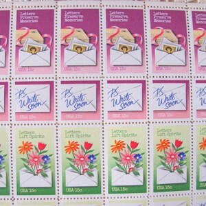 UNused Vintage US Postage Stamps Full Sheet of 60 15cent 1980s National Letter Writing Week Postage Stamps Valentine's Save the Date Wedding image 4