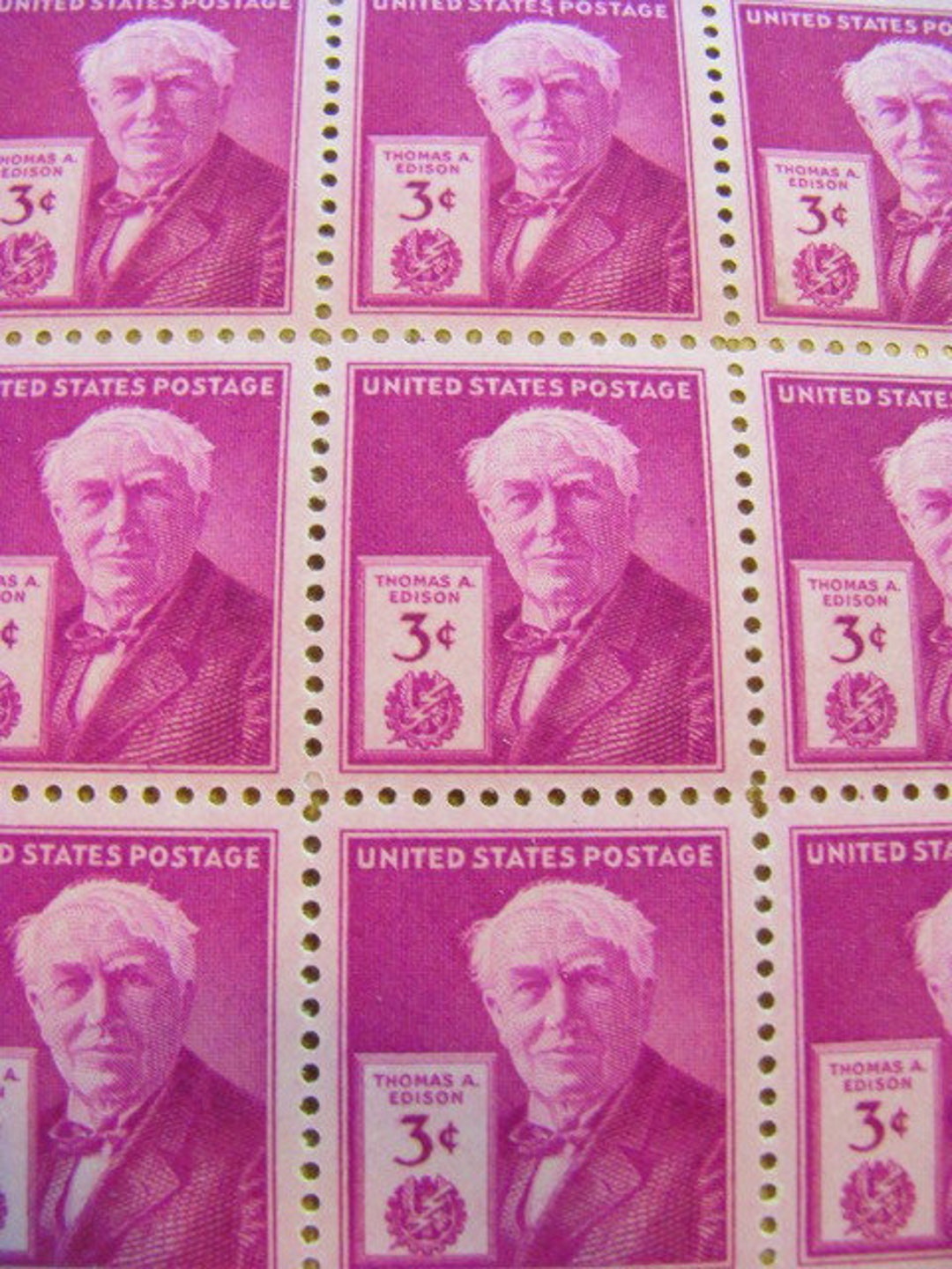 Thomas A. Edison 70 Vintage Unused US Postage Stamps 3-c Thomas A. Edison 70 Vintage Unused US Postage Stamps 3-c