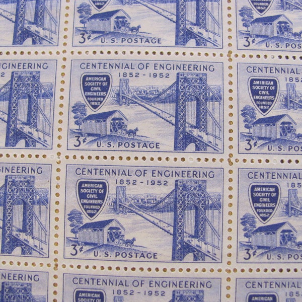 Escape from NY 50 Vintage UNused US Postage Stamps 3-c George Washington Bridge Bronx New Jersey Giants Blue Wedding Save the Date Philately