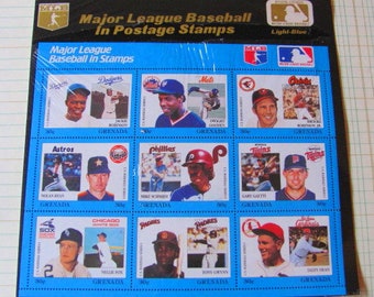 Major League Baseball In Postage Stamps Full Sheet of 9 UNused Grenada Postage Stamps 30-c Dodgers Mets Orioles Astros Worldwide Philately