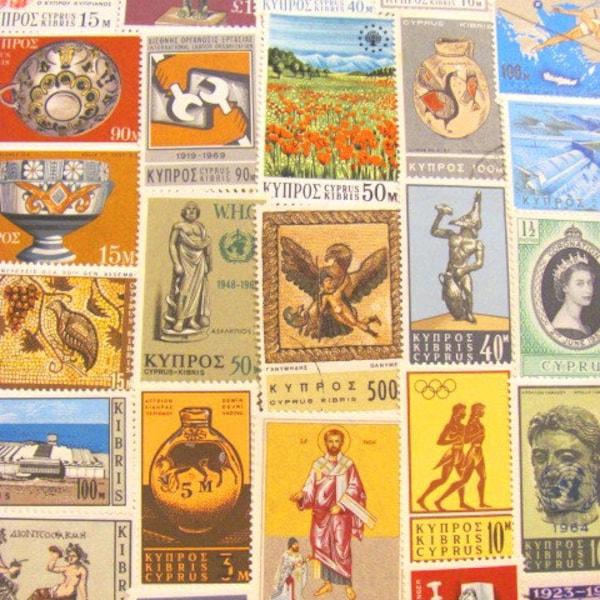 50 Republic of Cyprus Κυπριακή Δημοκρατία Vintage Postage Stamps Cyprian Ancient Ruins Mythology Mediterranean Europe Worldwide Philately