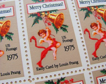 Victorian Angel Full Sheet of 50 UNused Vintage US Postage Stamps 10 cents Christmas Church Bell Seasons Greetings XMas Louis Prang Holly