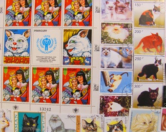 Meow Mix 50 Premium Vintage Modern Cats Postage Stamps Cat Lady Kitty Kitten Feline Animals Pets Tabby Calico Worldwide Topical Philately