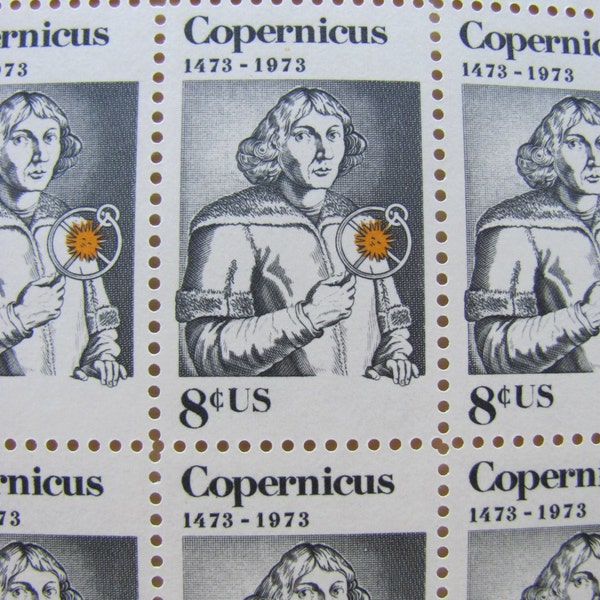 Nicolaus Copernicus Full Sheet of 50 Vintage UNused US Postage Stamps 1973 8-c Scott 1488 Astronomy Science Fiction Space Astrophilately