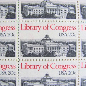 Biblioteka Kongresu Pełny arkusz 50 NIEUŻYWANYCH starych znaczków pocztowych USA 20-centowych Książki bibliotekarza Archiwum czytelnicze Zapisz datę Ślubna opłata pocztowa