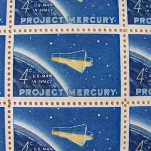 Space is the Place Full Sheet 50 Vintage UNused US Postage Stamps 1960s Project Mercury 4c Science Fiction Geek Love Save the Date Wedding image 5