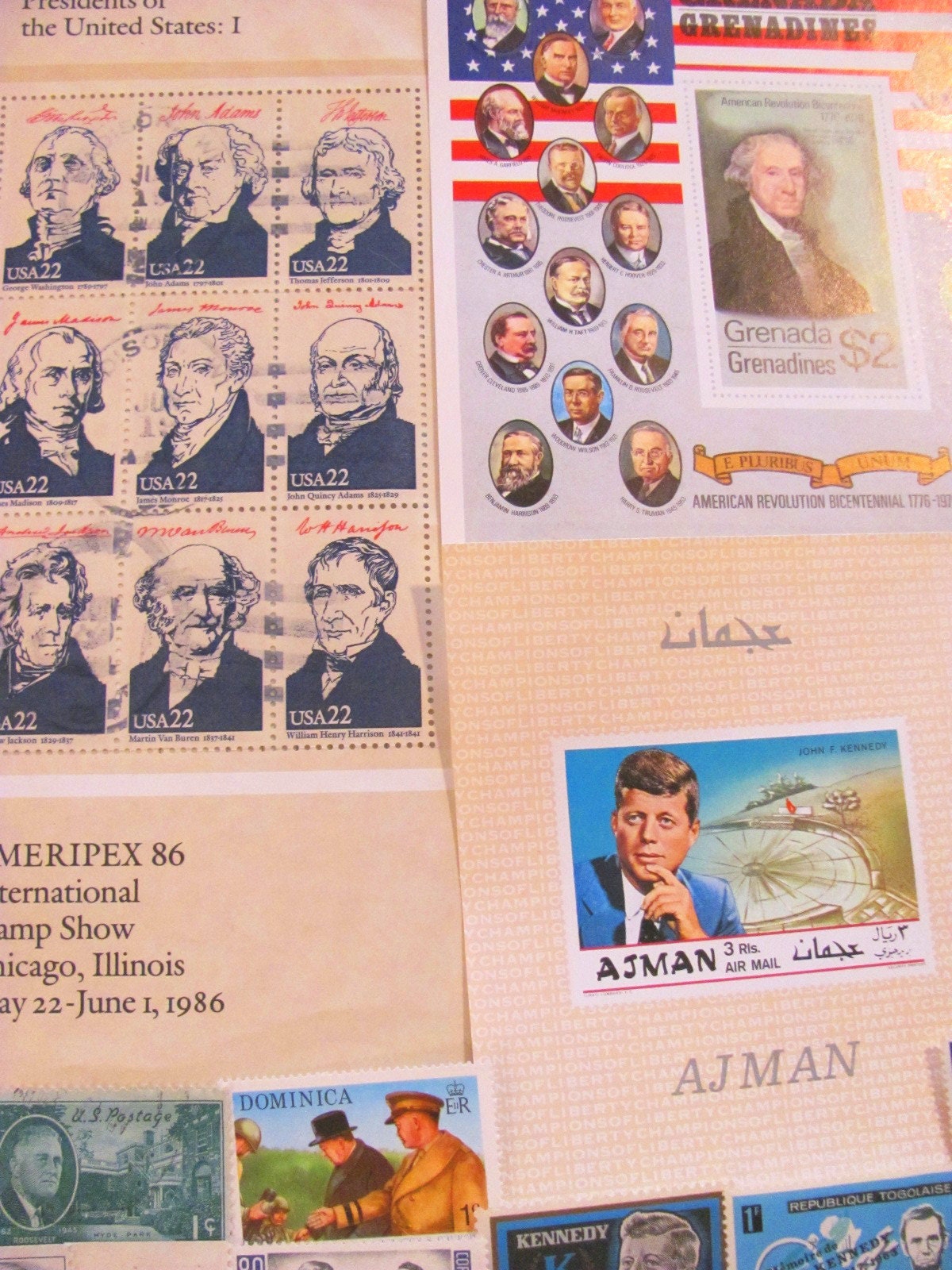 Sexy Prexies 50 Premium Vintage US Presidents Postage Stamps Election Democrat Republican Independent POTUS US History Worldwide Philately