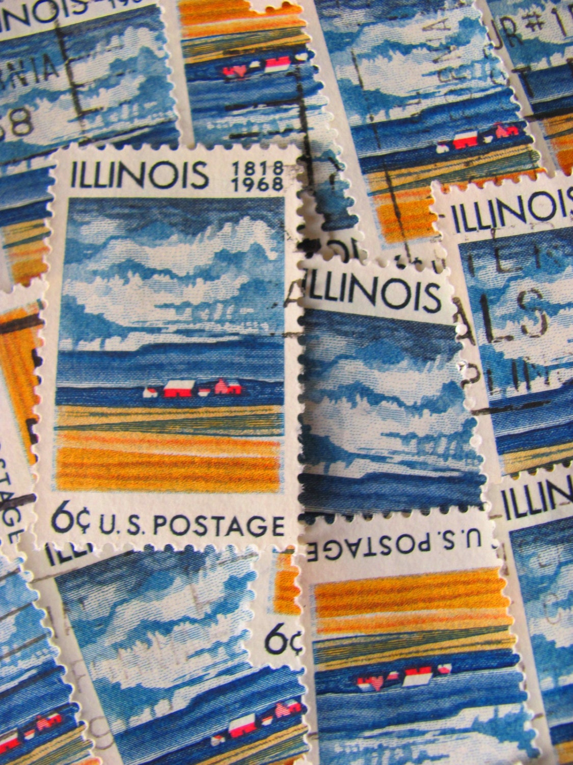 Illinois 30 Vintage US Postage Stamps Illinois Statehood Etsy