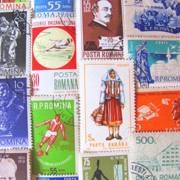 Bucarest o Busto 50 Sellos postales rumanos antiguos Rumanía Posta Romana Arte popular de Europa del Este Álbum de recortes de mediados de siglo Filatelia en todo el mundo