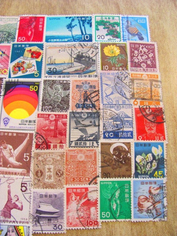 You Only Live Twice 50 Vintage Japanese Postage Stamps Japan