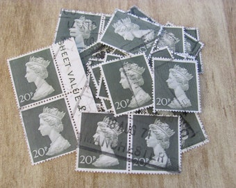 Grey 50 Vintage Great Britain Postage Stamps Queen Elizabeth II British Queen Mum England QEII Large Format Machin SG 830 Scrapbooking