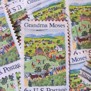 Grand-mère Moïse 30 timbres-poste américains vintage Folklore américain Ann Mary Robertson Prairie Farm Fine Art vert scrapbooking éphémères philatélie