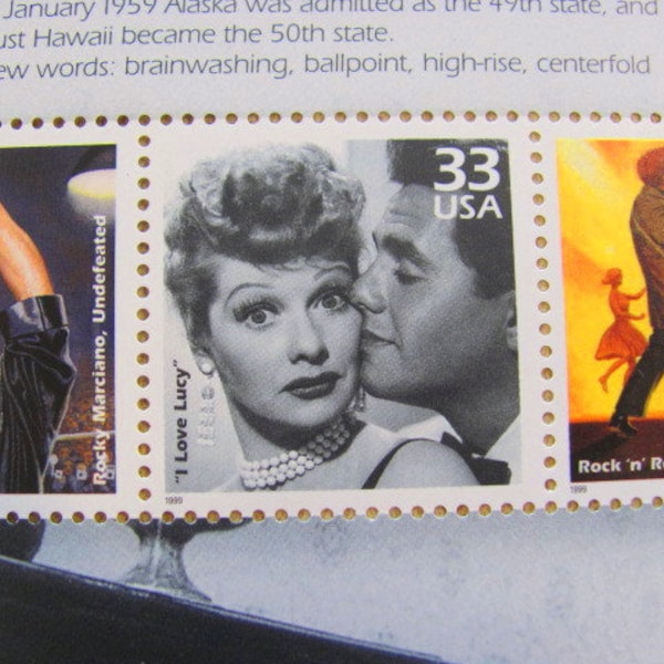 1950s Full Sheet 15 UNused Vintage US Postage Stamps 33-c Celebrate the Century Rockabilly I Love Lucy Hot Rod Save the Date Wedding Postage