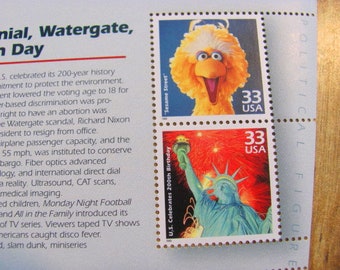 1970s Full Sheet 15 UNused Vintage US Postage Stamps 33-c Celebrate the Century Sesame Street MNF Feminism Save the Date Wedding Postage