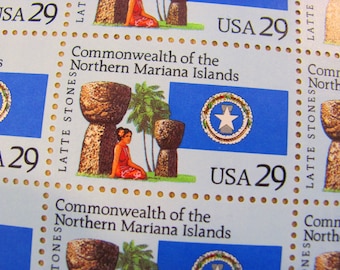 Commonwealth of the Northern Mariana Islands Full Sheet 20 Vintage UNused US Postage Stamps 29c Latte Stones Wedding Postage Save the Date