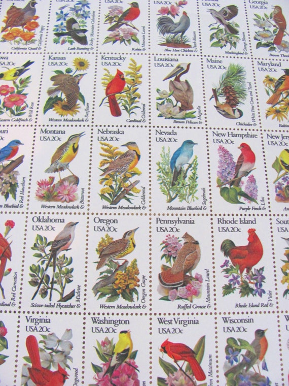 20c West Virginia State Bird and Flower Stamps .. Vintage Unused