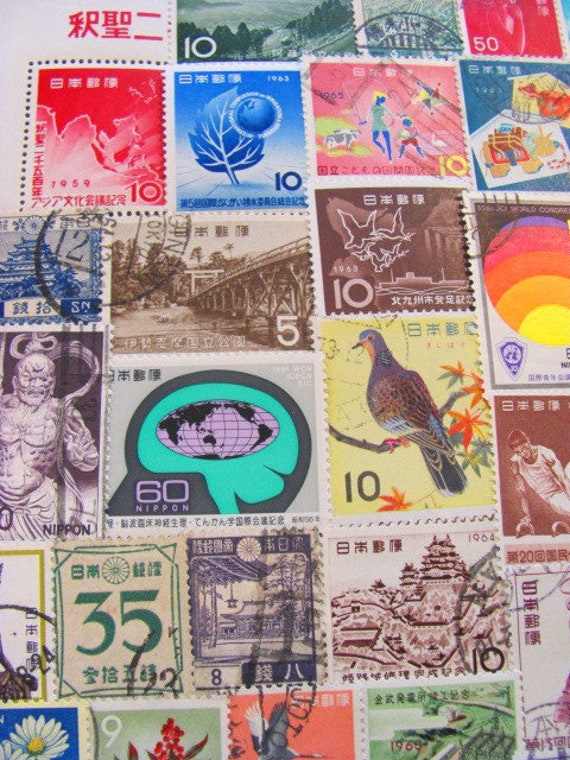 You Only Live Twice 50 Vintage Japanese Postage Stamps Japan