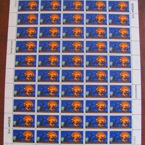 The Legend of Sleepy Hollow Full Sheet of 50 Vintage UNused US Postage Stamps 10c 1974 Headless Horseman Halloween Horror Spooky Goth Orange image 2